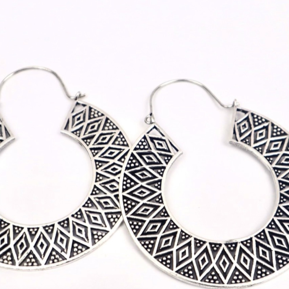 Huge Silver Textured Hoop Earrings